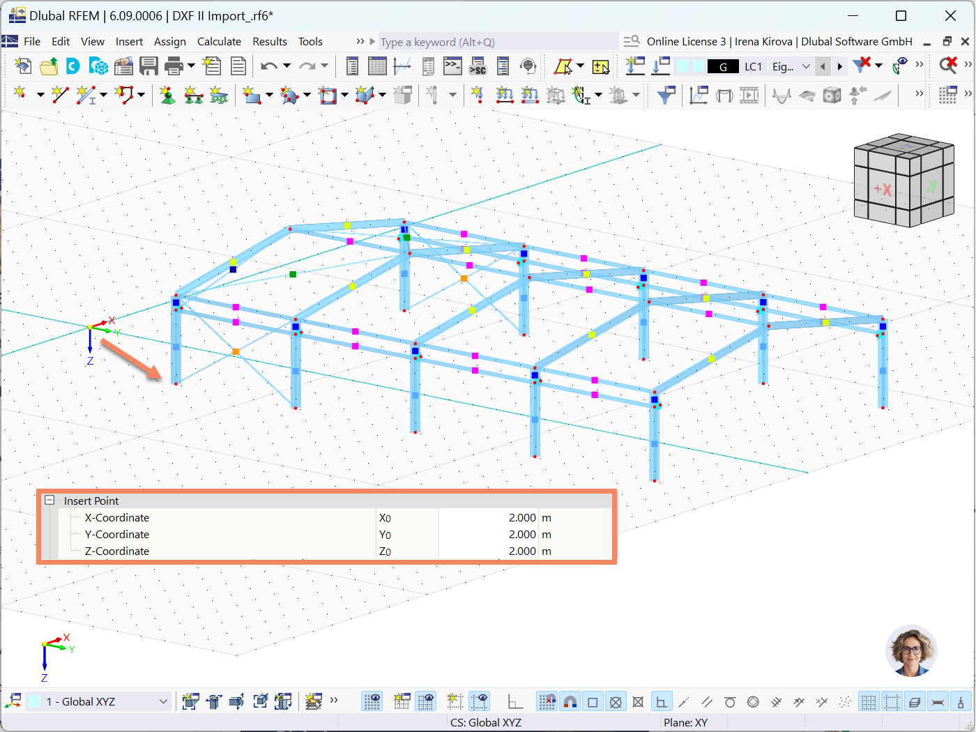 Nastavení pro definování bodů vložení při importu souborů Autocad/DXF v programu RFEM 6. Možnosti zobrazené v rozložení uživatelského rozhraní.