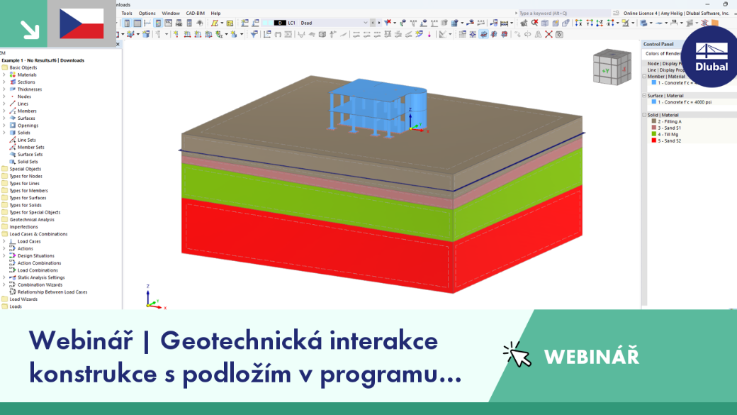 Webinář o geotechnické interakci konstrukce s podložím pomocí programu RFEM 6 s ukázkou interaktivních nástrojů pro analýzu interakcí.