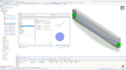 Model betonového nosníku s předpjatou výztuží a dialogovým oknem pro nastavení předpínacích prutů v programu RFEM 6.