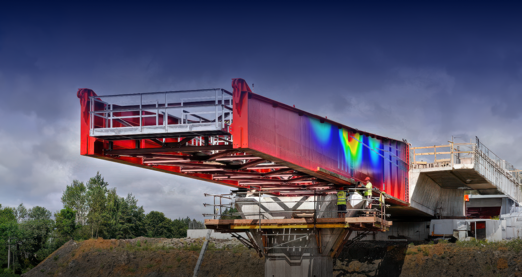 Vizualizace ocelového výsuvného nosu na estakádě pro dálnici D35 v rámci sympozia mosty 2025.