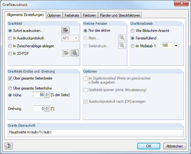 Grafická nastavení v programu RFEM 5 pro úpravu obecných možností tisku.