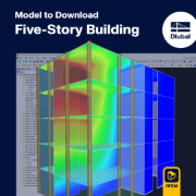 Detailní model pětipodlažní budovy představující moderní konstrukční řešení a materiálovou účinnost s využitím programu RFEM.