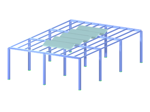 3D model s podrobnou analýzou konstrukce solární střešní montážní konstrukce včetně konstrukčních komponent a spojů.