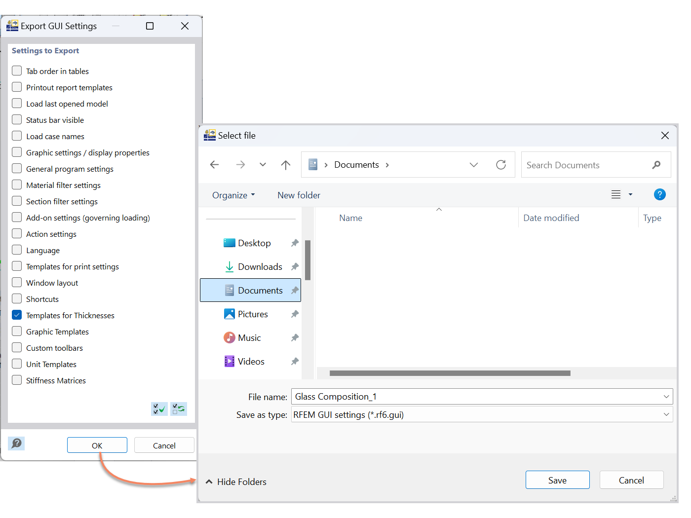 Nastavení grafického uživatelského rozhraní v programu RFEM 6 umožňuje efektivní ukládání a export vrstev konstrukce.
