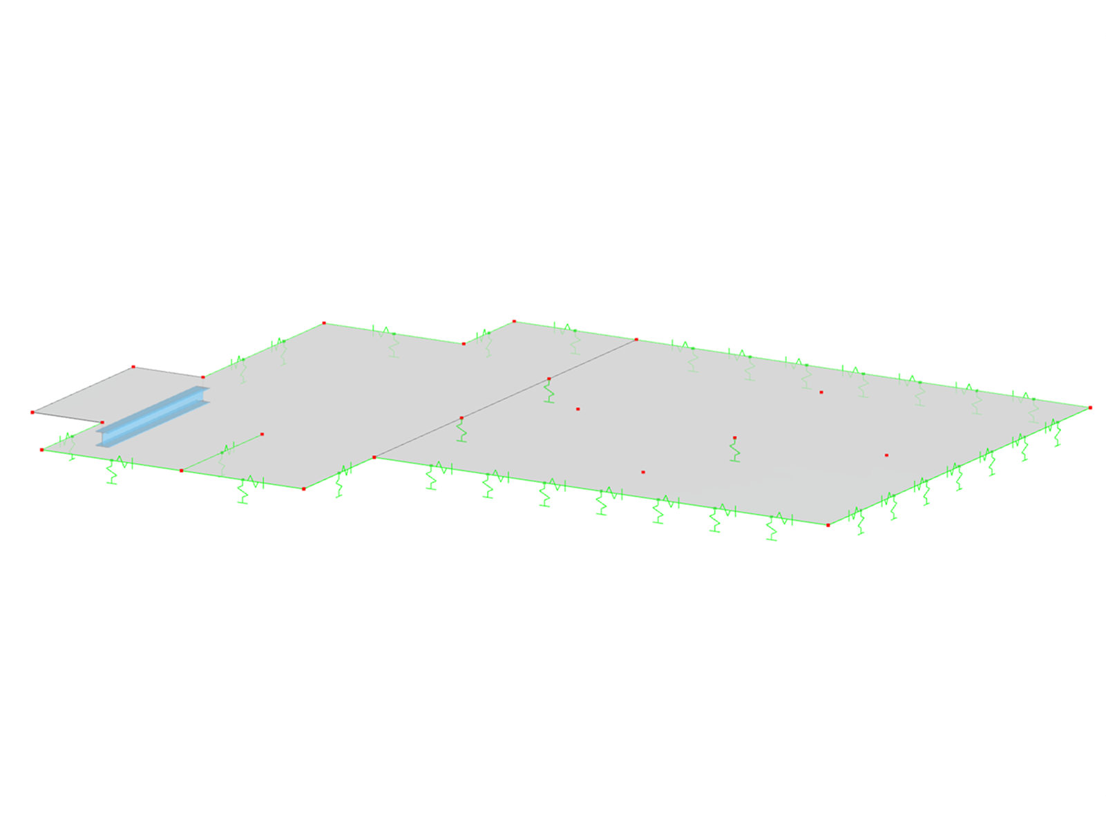 Železobetonová deska s integrovaným průvlakem v pohledu na 3D model.