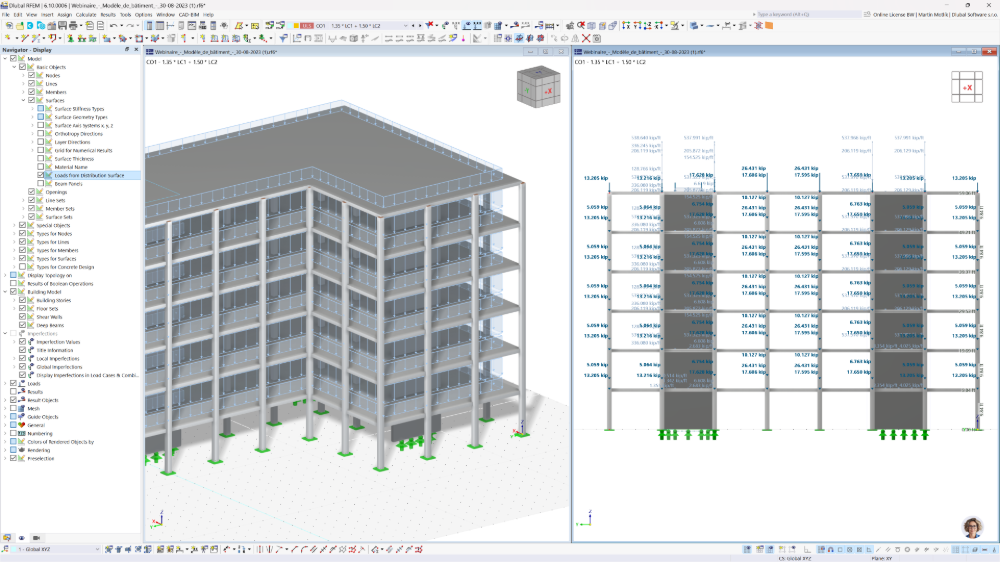 Prozkoumání průběhu zatížení a optimalizace návrhu v modelech budov pomocí addonu Model budovy v programu RFEM 6.
