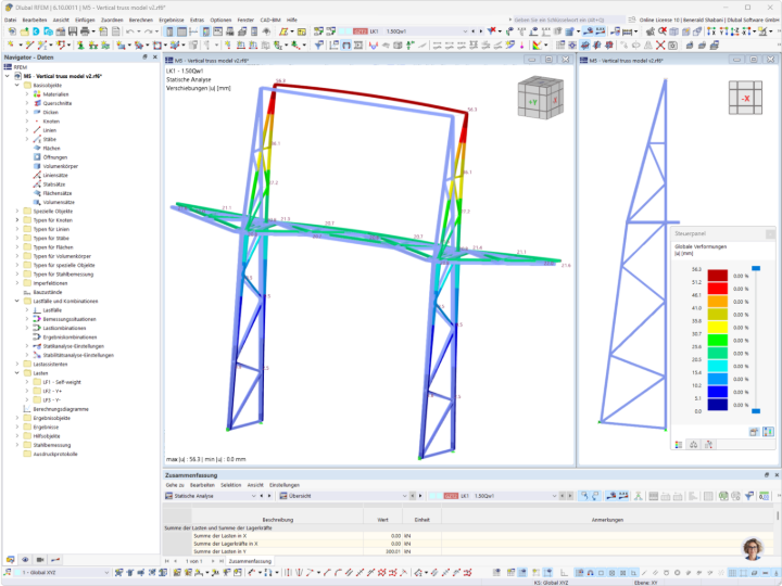 Zobrazení deformace ocelové konstrukce pro podepření fasády v programu RFEM 6