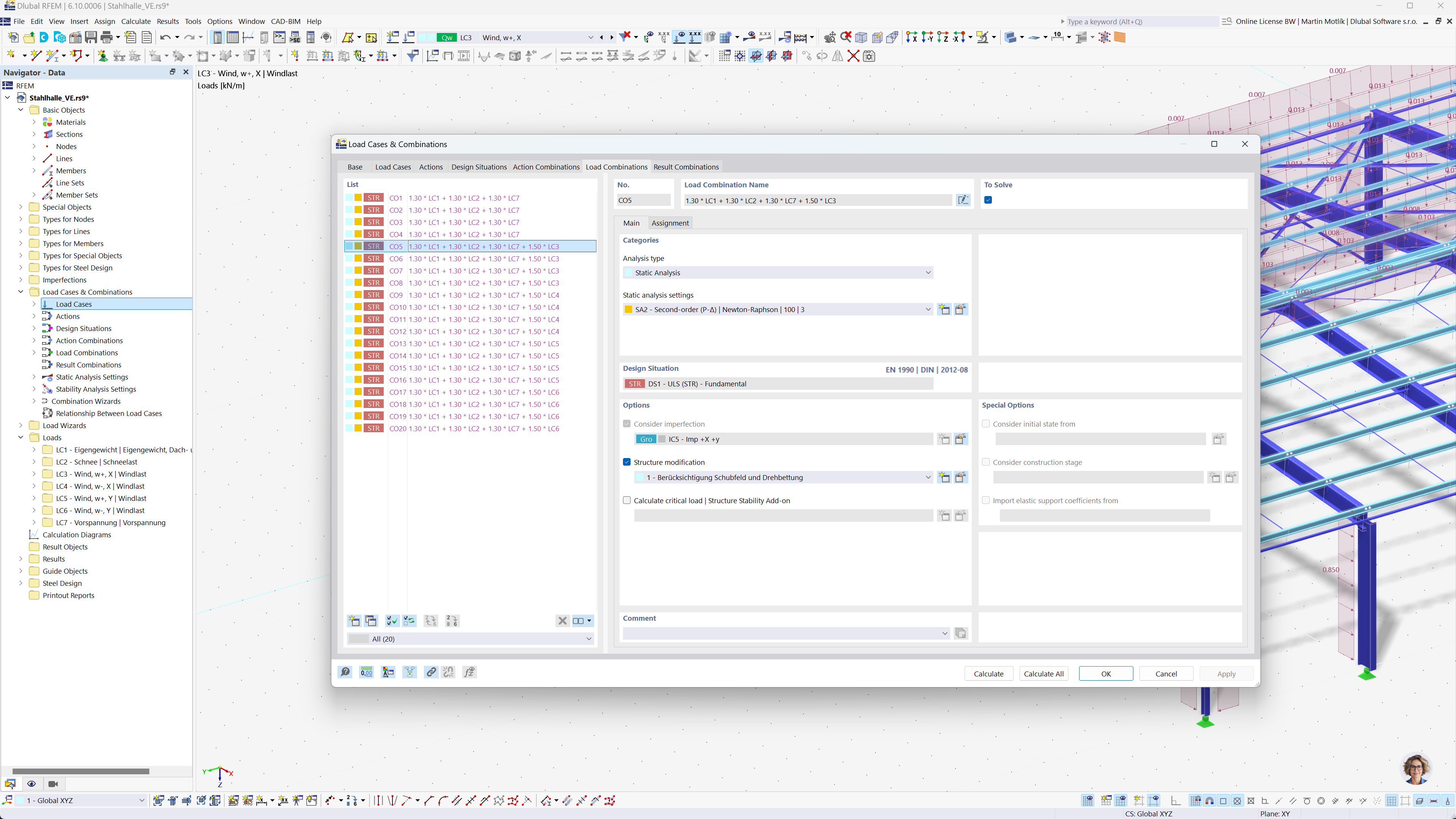 Okno programu RFEM 6 a RSTAB 9 pro generování kombinací zatížení podle normy Eurokódu 0.