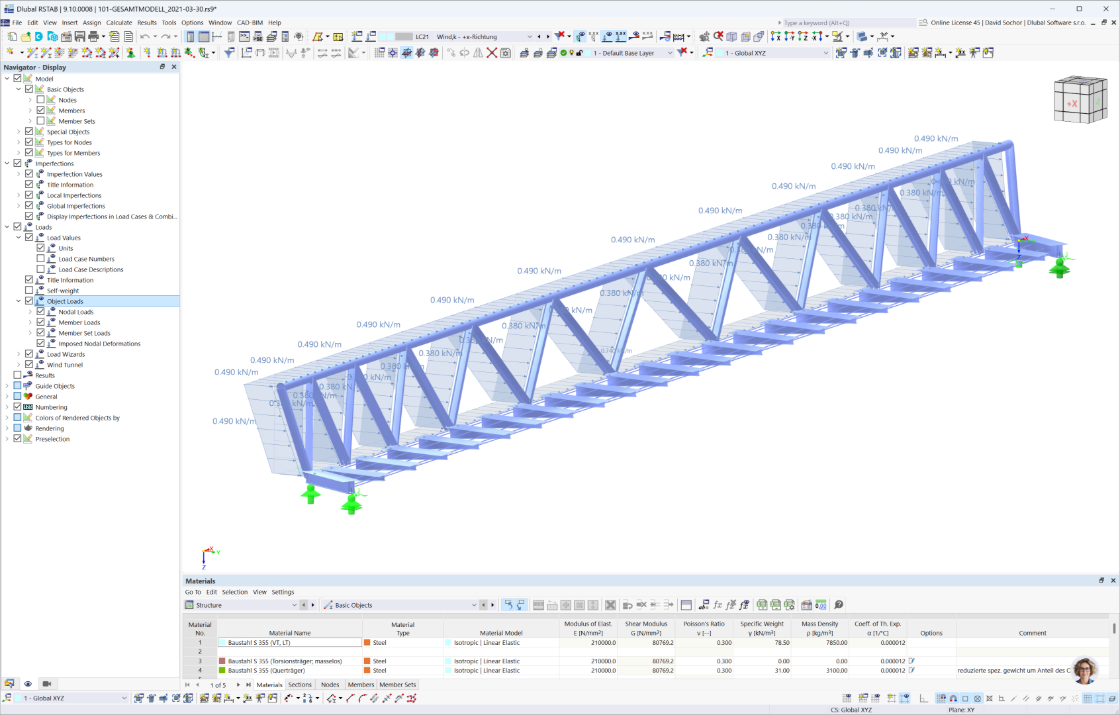 Zobrazení vlivů environmentálních zatížení na pěší most v Münsteru s využitím programem RFEM 6 pro detailní analýzu.
