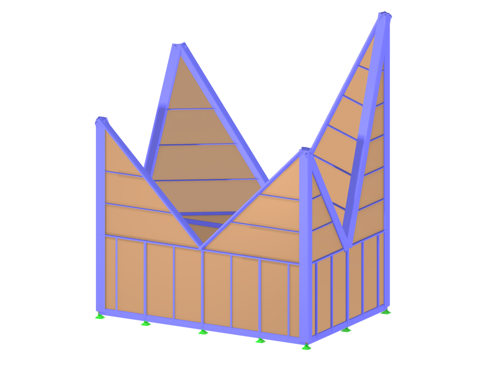 Model domu Hanji s dřevěnou rámovou konstrukcí z LVL prvků a OSB ztužením navržený architekty Stefanem Boerim