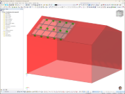 FVE systém namontovaný na střeše budovy, jak je vizualizován v programu RFEM 6.