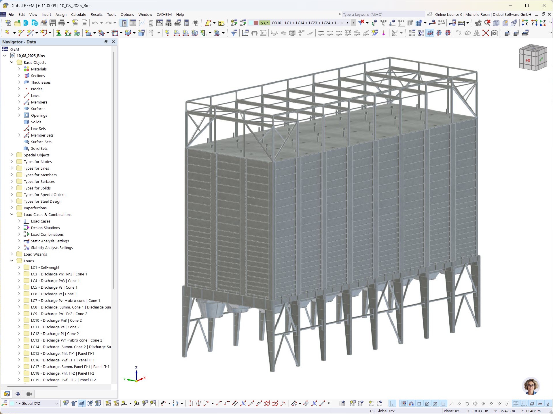 3D vizualizace konstrukce sila vytvořená v programu RFEM