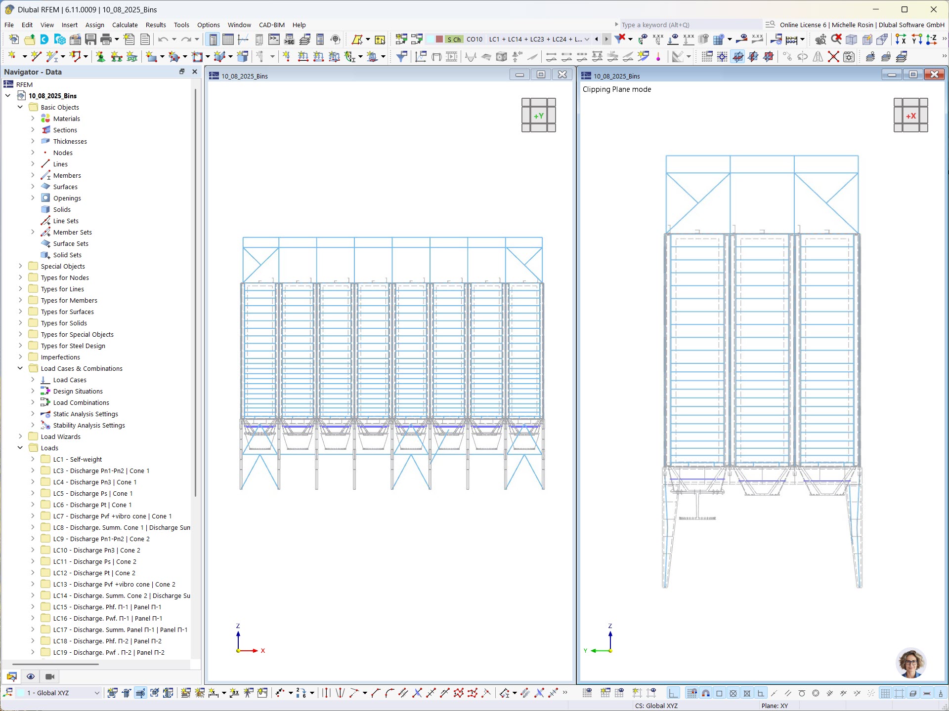 Model komplexní konstrukce sila v programu RFEM