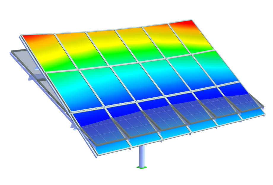 Výsledky simulace zatížení větrem na instalaci solárních panelů pomocí softwarových nástrojů RFEM 6.