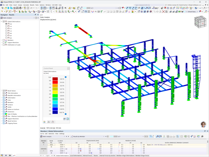 Analýza stability železobetonové stropní konstrukce v parkovacím domě ve Westfield Černý Most v Praze pomocí programu RFEM 6