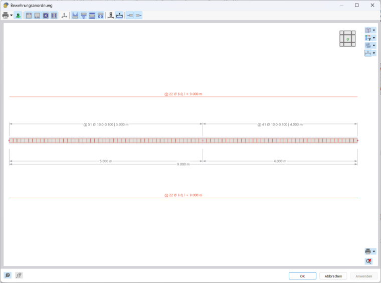 Detailní pohled na uspořádání výztuže v železobetonovém prvku