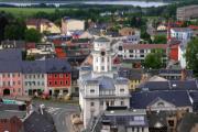 Pohled na Zeulenrodu v Duryňsku s vodní nádrží, která byla vybudována během časů NDR