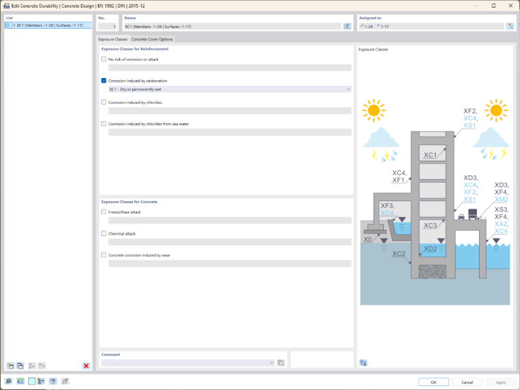 RFEM 6 vylepšuje statické výpočty o třídy trvanlivosti pro vystavení vlivům prostředí za účelem optimalizace posouzení betonových konstrukcí.