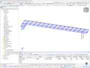 Detailní pohled na ocelovou střešní konstrukci arény Glaspalast v programu RFEM