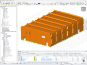 3D model sportovní haly „Corni“ v italské Modeně, posouzený pomocí programu RFEM 6 od společnosti Ergodomus.