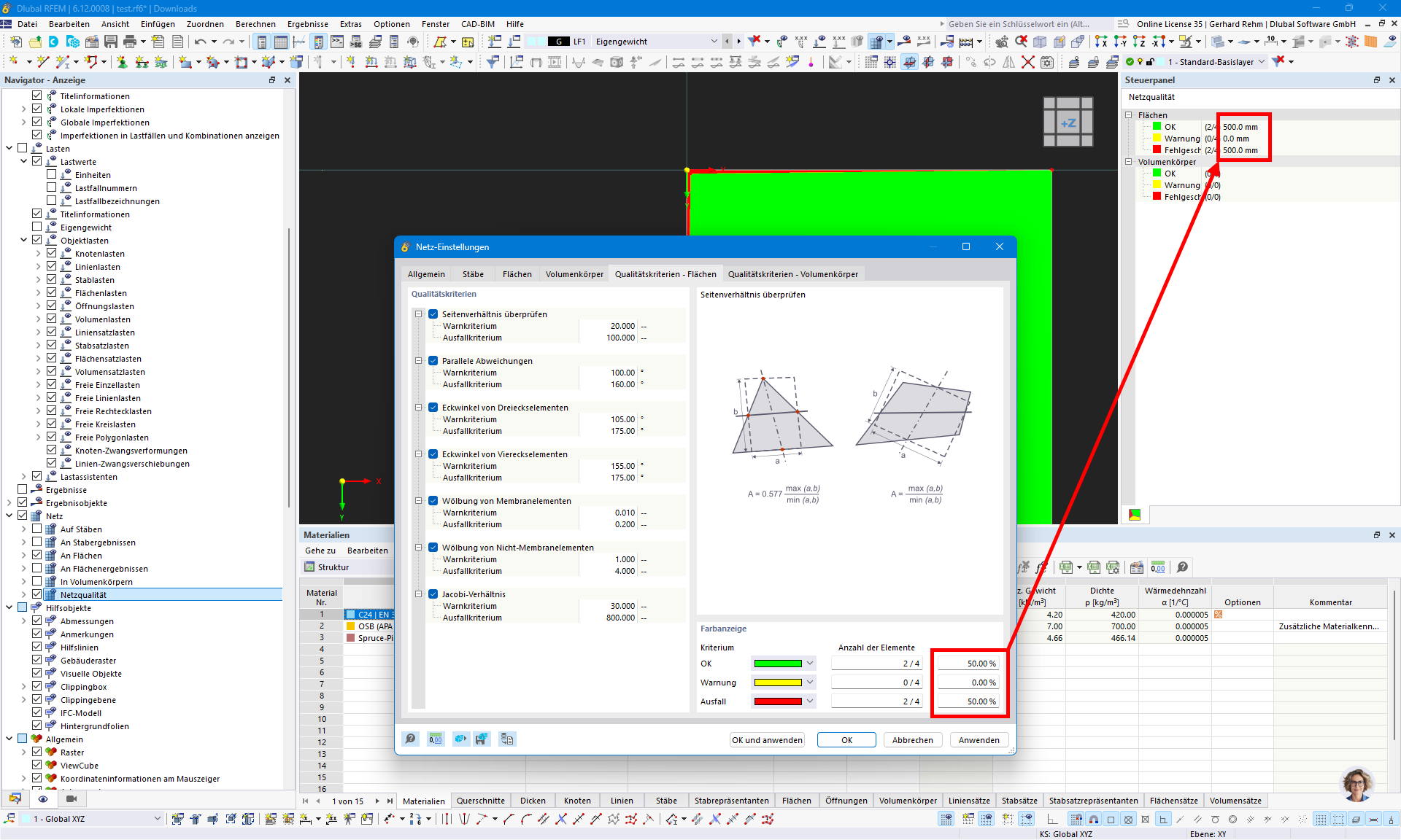 Zobrazení možností nastavení pro parametry sítě pro přizpůsobení modelu v softwarovém modulu