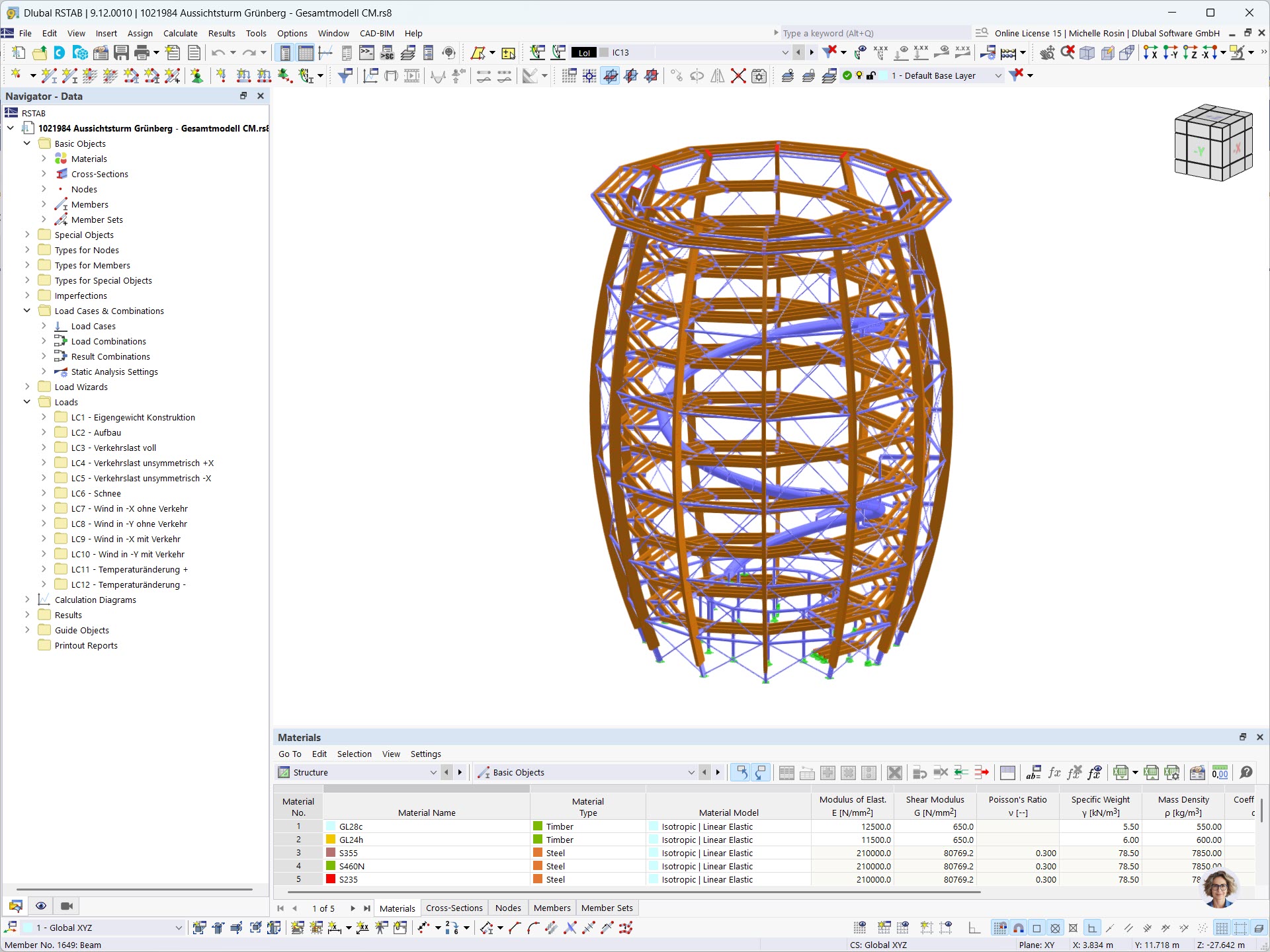 3D model dřevěné rozhledny s technickými detaily