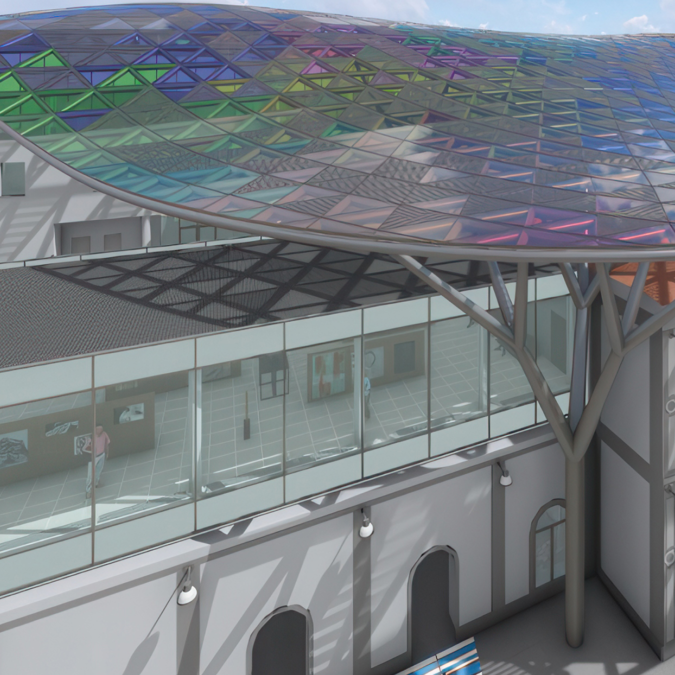 Parametrické modelování a posouzení ocelové střechy pomocí softwaru RFEM 6. Mezi hlavní přednosti patří integrace nosných prvků a optimalizačních procesů.