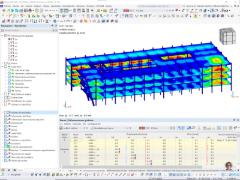 Model dřevěné budovy s analýzou deformací v programu RFEM.