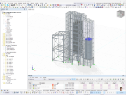 RFEM model ocelové sušící věže. Vizualizace konstrukce. © GMBS Design Kft.