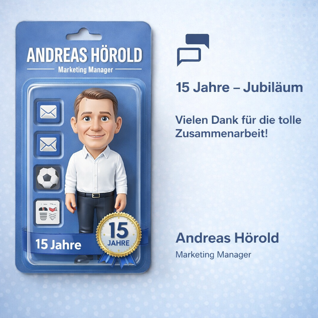 3D ilustrace k 15. výročí Andrease Hörolda, marketingového manažera, ve společnosti Dlubal Software.