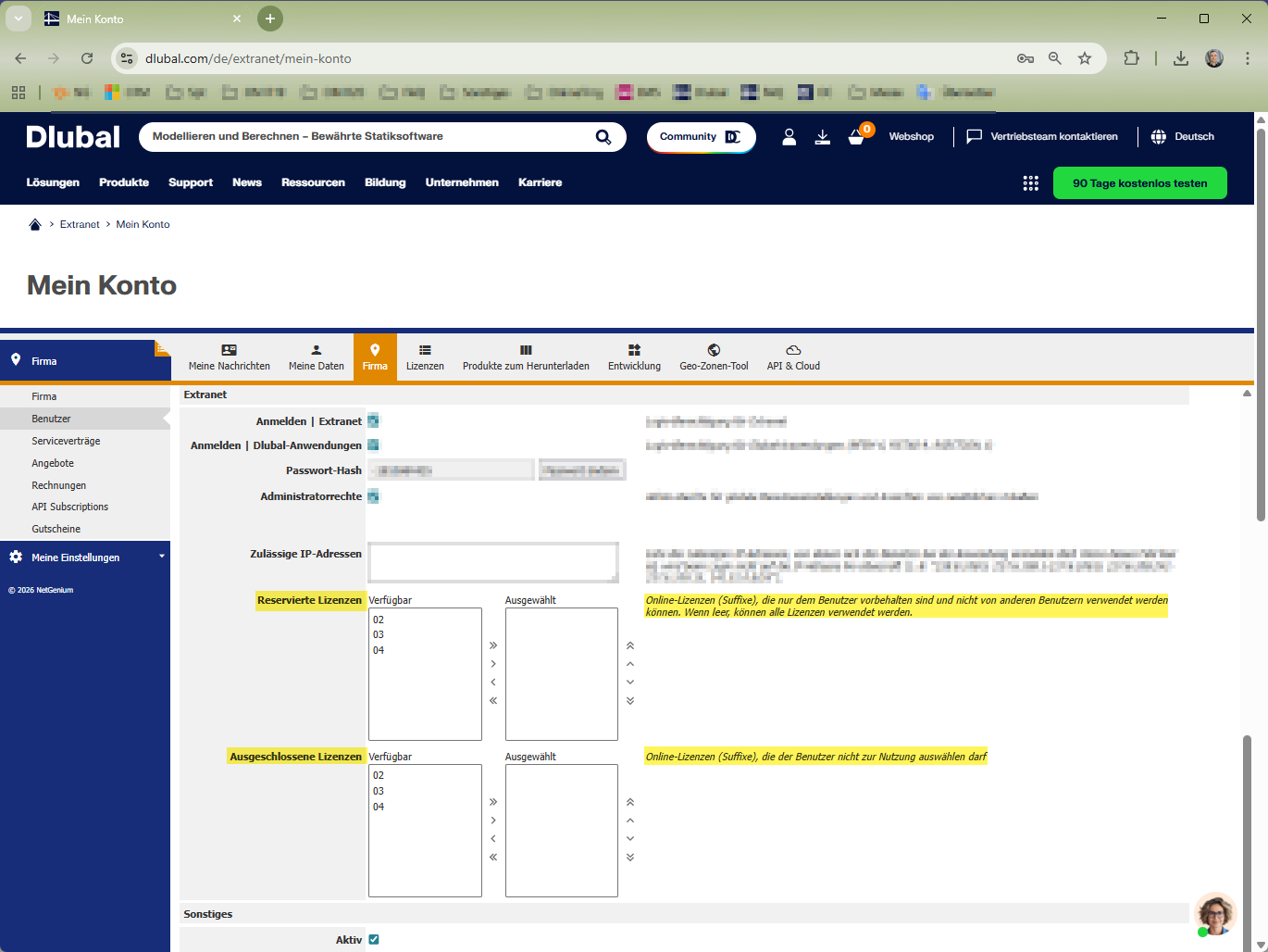 Extranet - Přiřazení licence