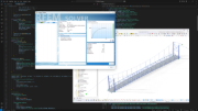 Uživatelské rozhraní RFEM 6 zobrazující model ocelového mostu s funkcemi integrace skriptů v Pythonu pro pokročilou strukturální analýzu.