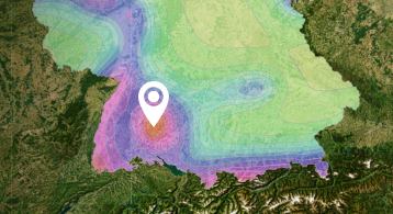 Ilustrace map geo-zón sněhu, větru a seizmické aktivity v mobilní verzi zobrazující různé regiony a data.
