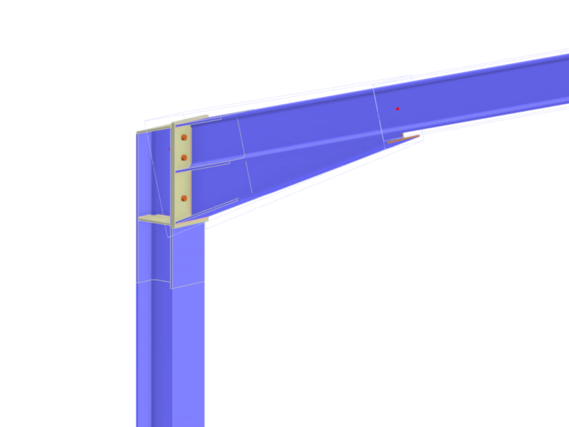Model detailu sloupu a průvlaku s vynášeným průřezem a ocelovým spojem v RFEM 6