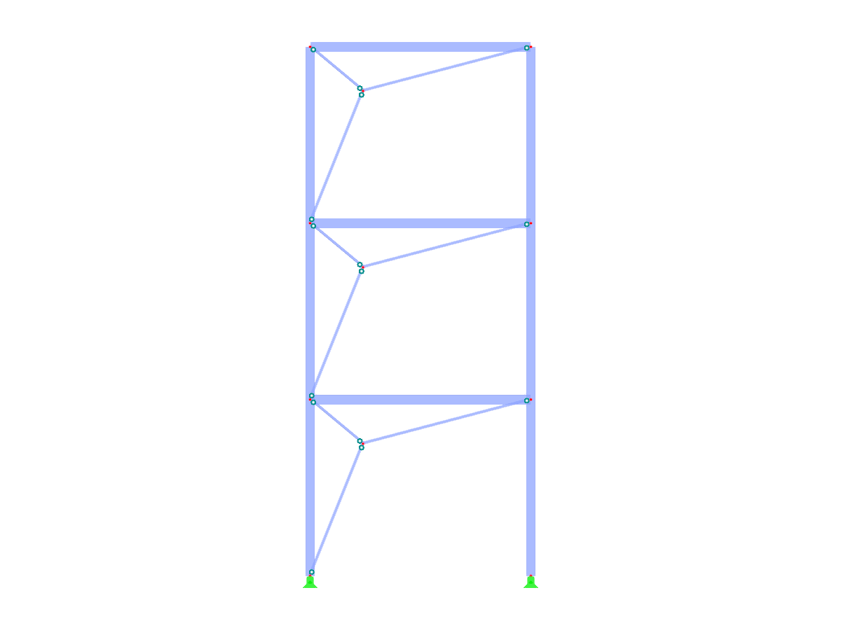 Ocelový ztužující systém zobrazený v přehledném a přímočarém uspořádání pro analýzu a optimalizaci stability konstrukce.