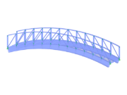Mostní konstrukce s nosnou příhradovou strukturou a mostovkou, která vykazuje zakřivený design, demonstrující principy stavebního inženýrství.