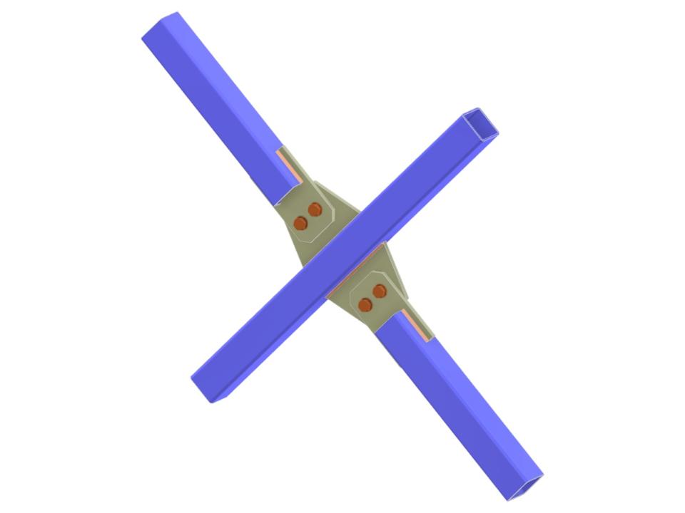 Model 006226 | X-spoj ztužení | diagonální připojení k diagonále přes přípojný plech a připojovací plech