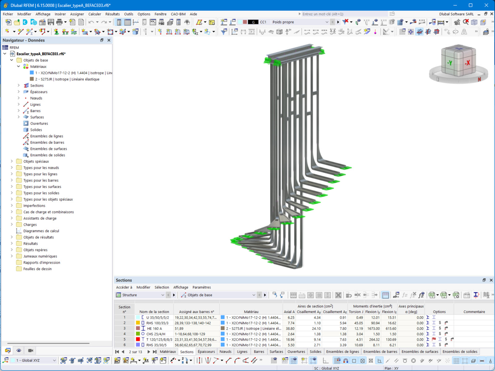 Model schodiště A v programu RFEM
