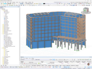 Sedmipodlažní budova v hybridní konstrukci s dřevěnou a ocelovou konstrukcí, modelovaná v programu RFEM s definicí materiálu křížem lepené dřevo