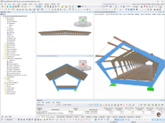 Dřevěná lávka pro cyklisty a chodce jako 3D model v RFEM s rámovými konstrukcemi, plochami a definicí materiálu ocel S355
