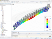 RFEM zobrazení výsledků deformací zakřivené ocelové lávky pro pěší pod užitným zatížením