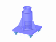 3D RFEM model základové patky ocelové střechy s patní deskou, ocelovým sloupem a příložkami.