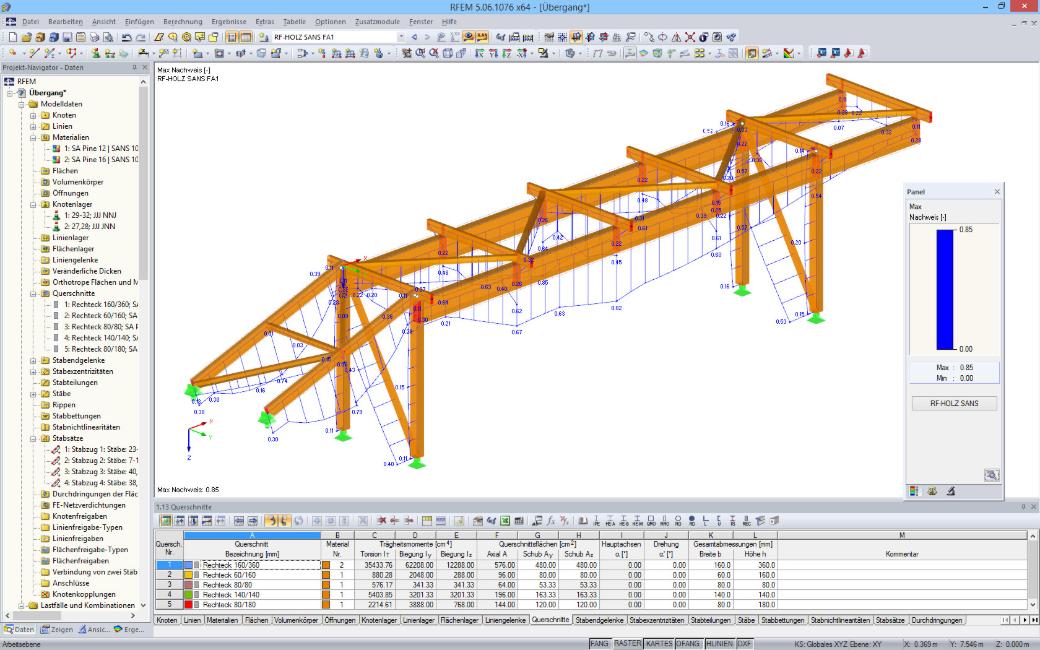 Grafische Darstellung der Bemessungsergebnisse von RF-HOLZ SANS in RFEM