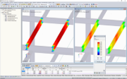 Stahlbemessung in RFEM ohne (links) und mit (rechts) RF-STAHL Plastizität