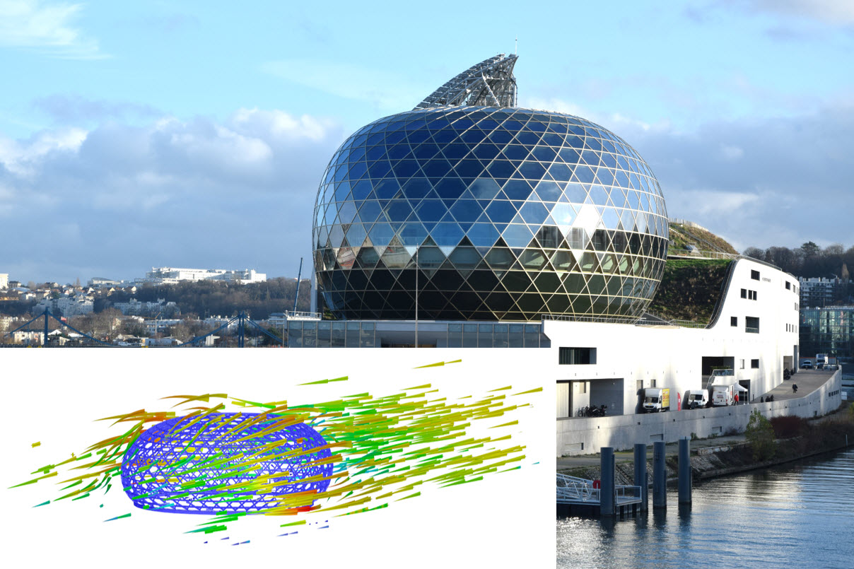 Windlast-Simulation des CIMU - ILE DE SEGUIN, Paris, im digitalen Windkanal in RWIND Simulation (© www.bouygues.com)