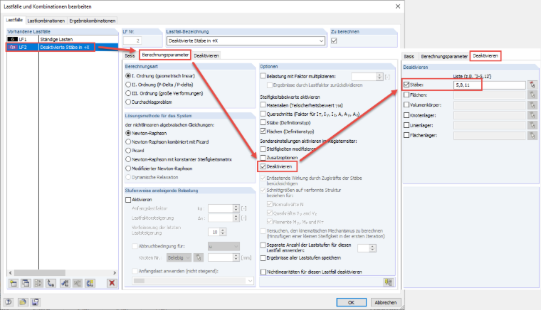 Option 'Deaktivierung' in RFEM