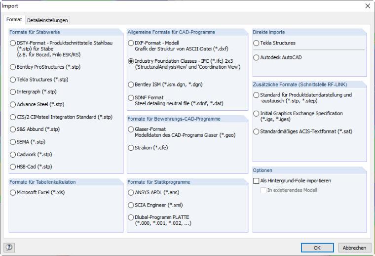 RFEM-Dialog zum Import von Daten