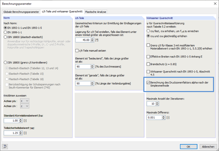 Dialog 'Berechnungsparameter'