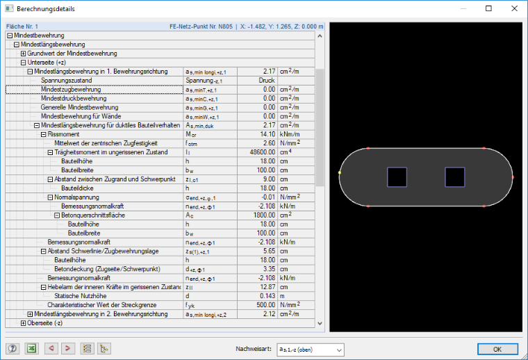 Auszug aus den Berechnungsdetails in RF-BETON Flächen