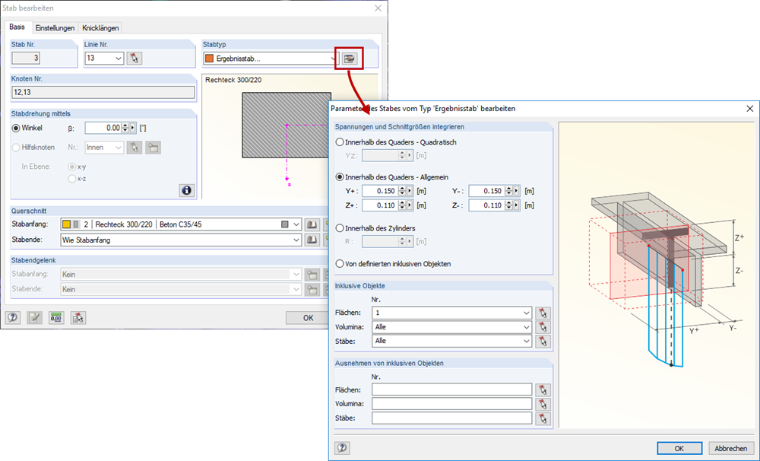 Integrationsparameter Ergebnisstab